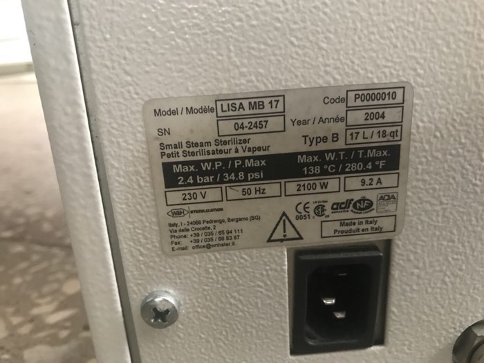 Автоклав W&H Lisa MB17. Made in Italy. Type B. 2004 рік випуску Zooble.com.ua