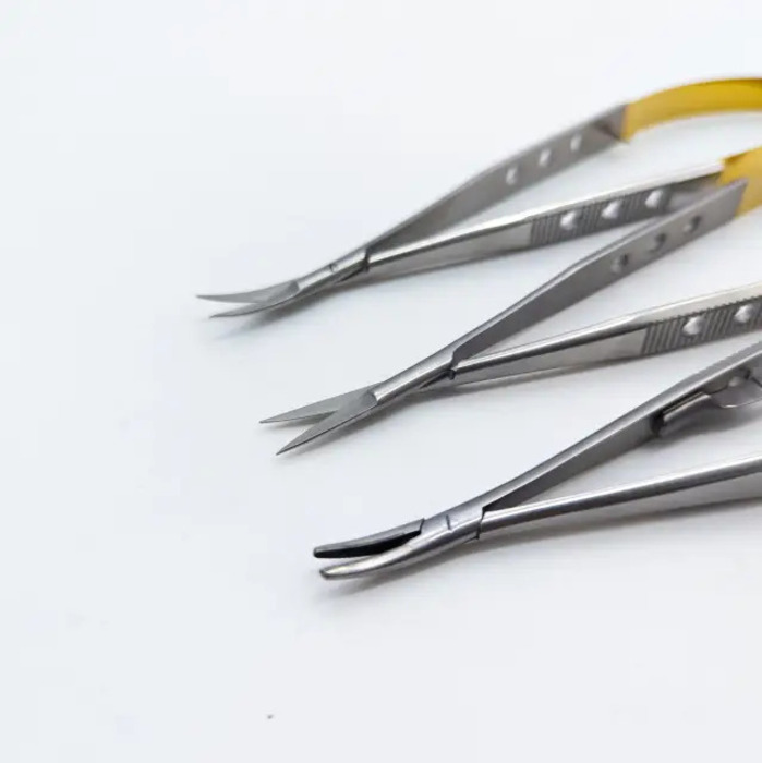 Голкотримач зігнутий ножиці прямі та зігнуті Castroviejo 16см (набір для мікрохірургії) Zooble.com.ua