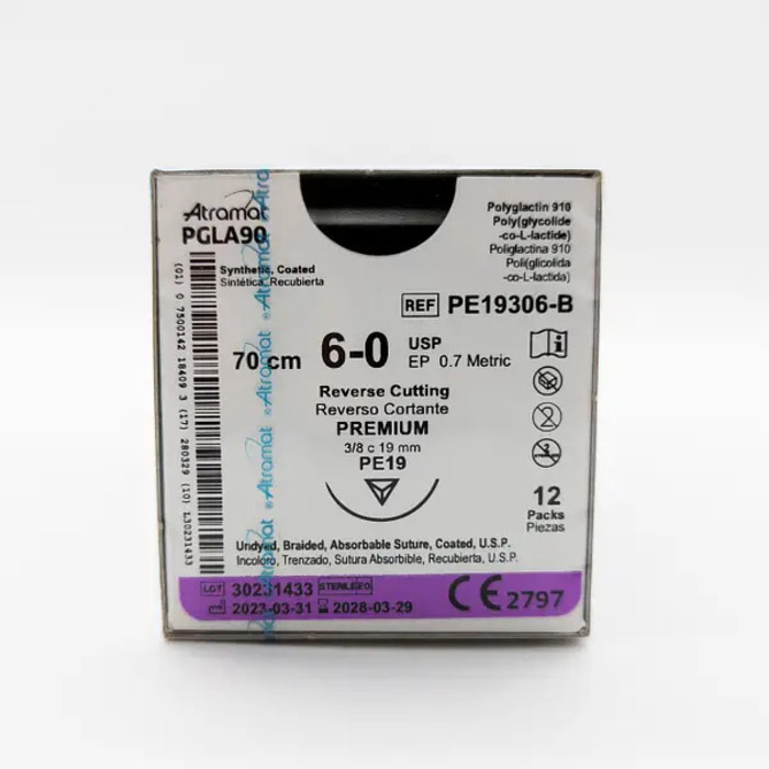 Хірургічний шовний матеріал Atramat, 6.0, PGLA90, розсмоктується, незабарвлений, 12 шт./уп., голка 19мм Zooble.com.ua