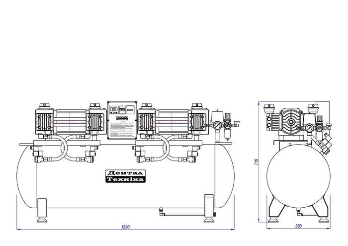 Компрессор безмасляный, малошумный ДТ2200/2-120. Мощность - 2*2200 Вт. Объем ресивера - 130 л. Zooble.com.ua
