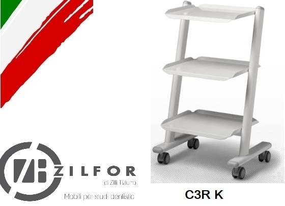 Малогабаритный мобильный столик с 3-мя полочками и универсальной тройной розеткой Zilfor (Италия) Zooble.com.ua