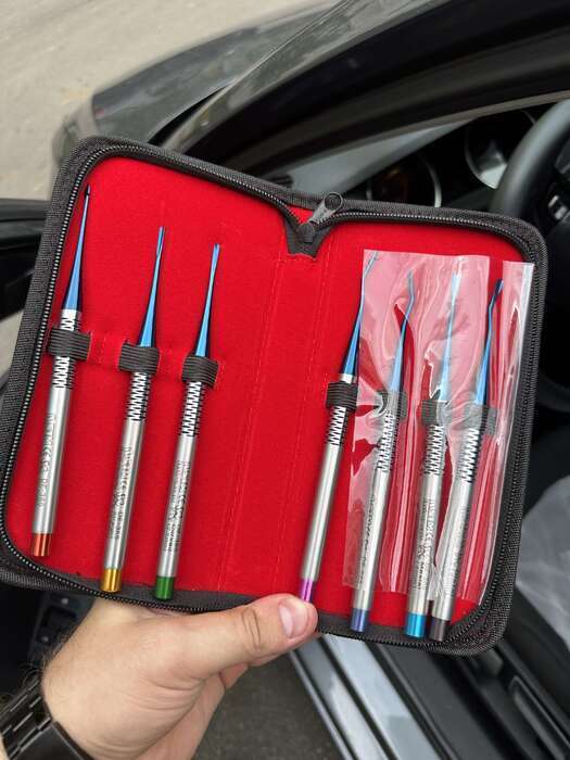 Набір елеваторів кореневих PDL з титановим покриттям для мікрохірургії DE-365 7 шт Zooble.com.ua