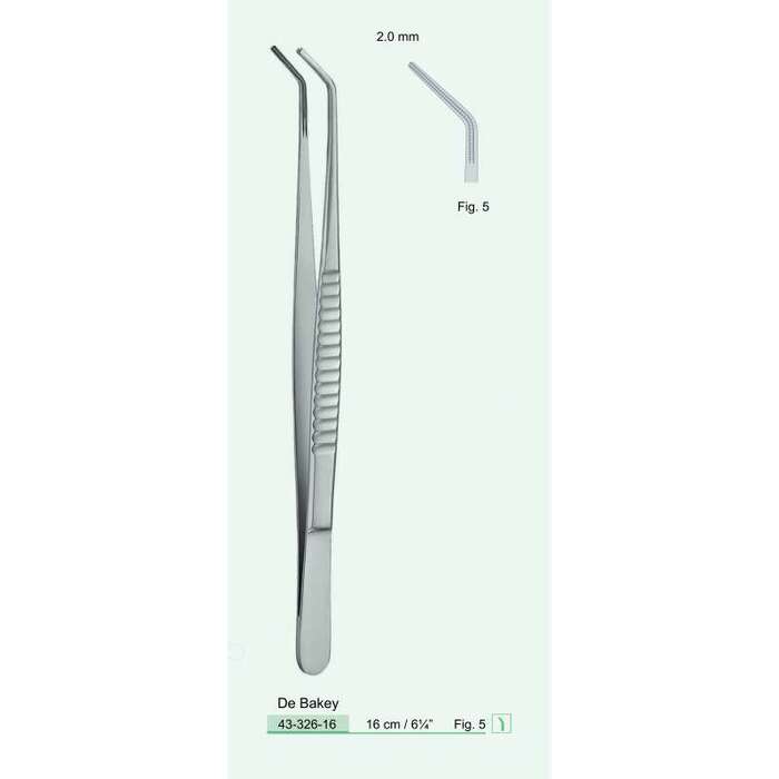 Пінцет De Bakey, вигнутий, Fig. 5, 2.0 мм, 16 см. (43-326-16) COMED Zooble.com.ua