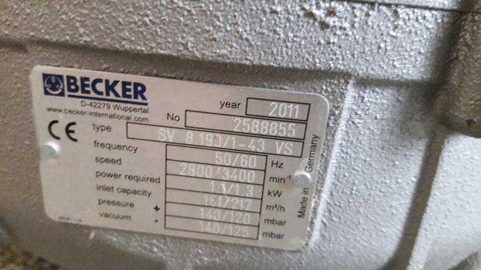 Помпа аспирационная стоматологическая BECKER D-42279 SV 8/190/1-43 VS 2011 год выпуска Zooble.com.ua