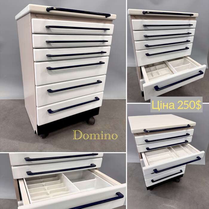 Стоматологічна тумбочка KAVO Domino в гарному стані 6 шухляд мобільна на колесах розміри 82*50*50 Zooble.com.ua