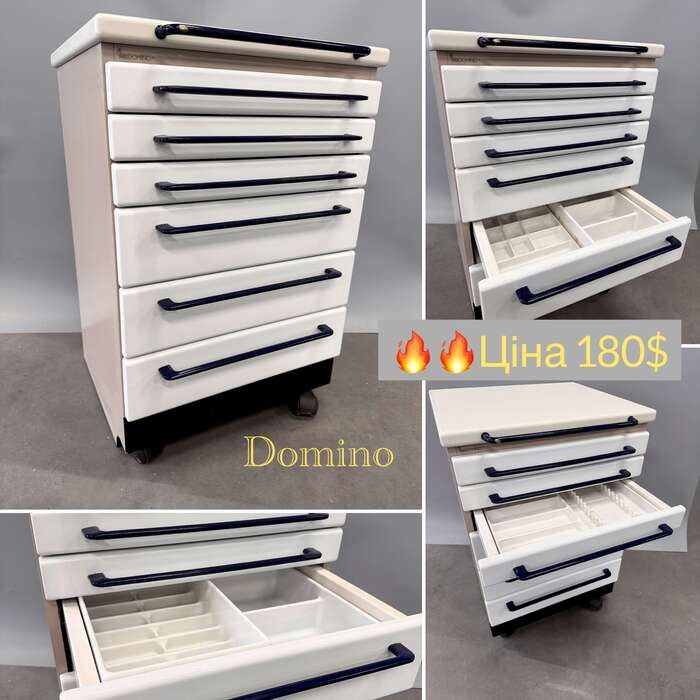 Стоматологічна тумбочка KAVO Domino в гарному стані 6 шухляд мобільна на колесах розміри 82*50*50 Zooble.com.ua