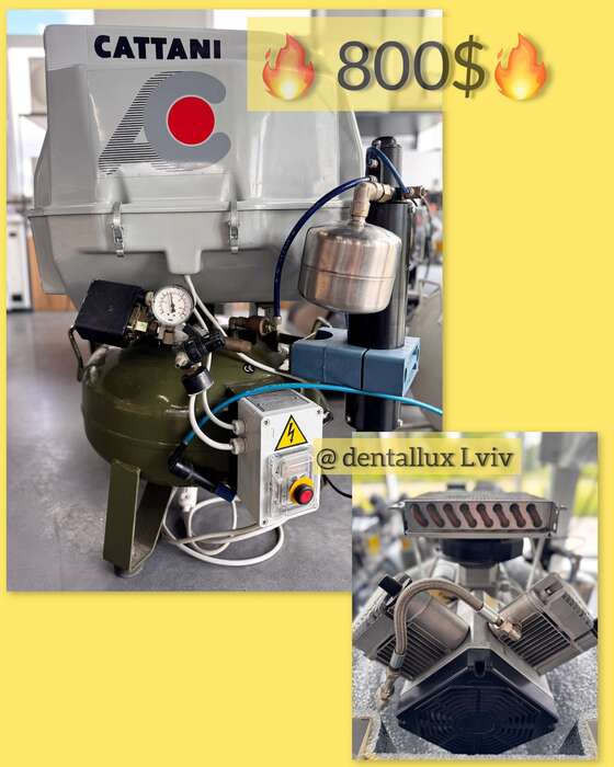 Стоматологічний компресор CATTANI Виробник Італія 2х циліндровий з осушувачем 50л ресівер Ціна 800 Zooble.com.ua